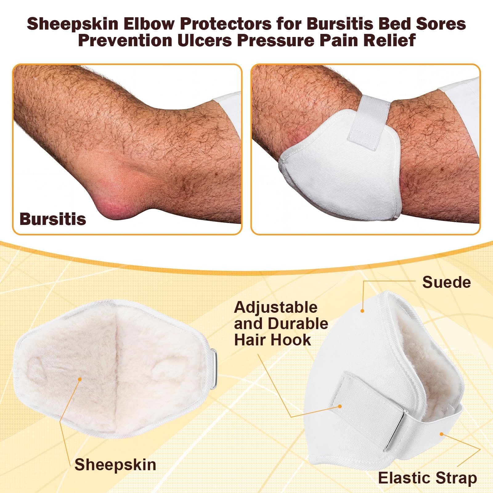 Sheepskin Elbow Protectors Bursitis Elbow Pads Cushions Adjustable Soft Sheep…