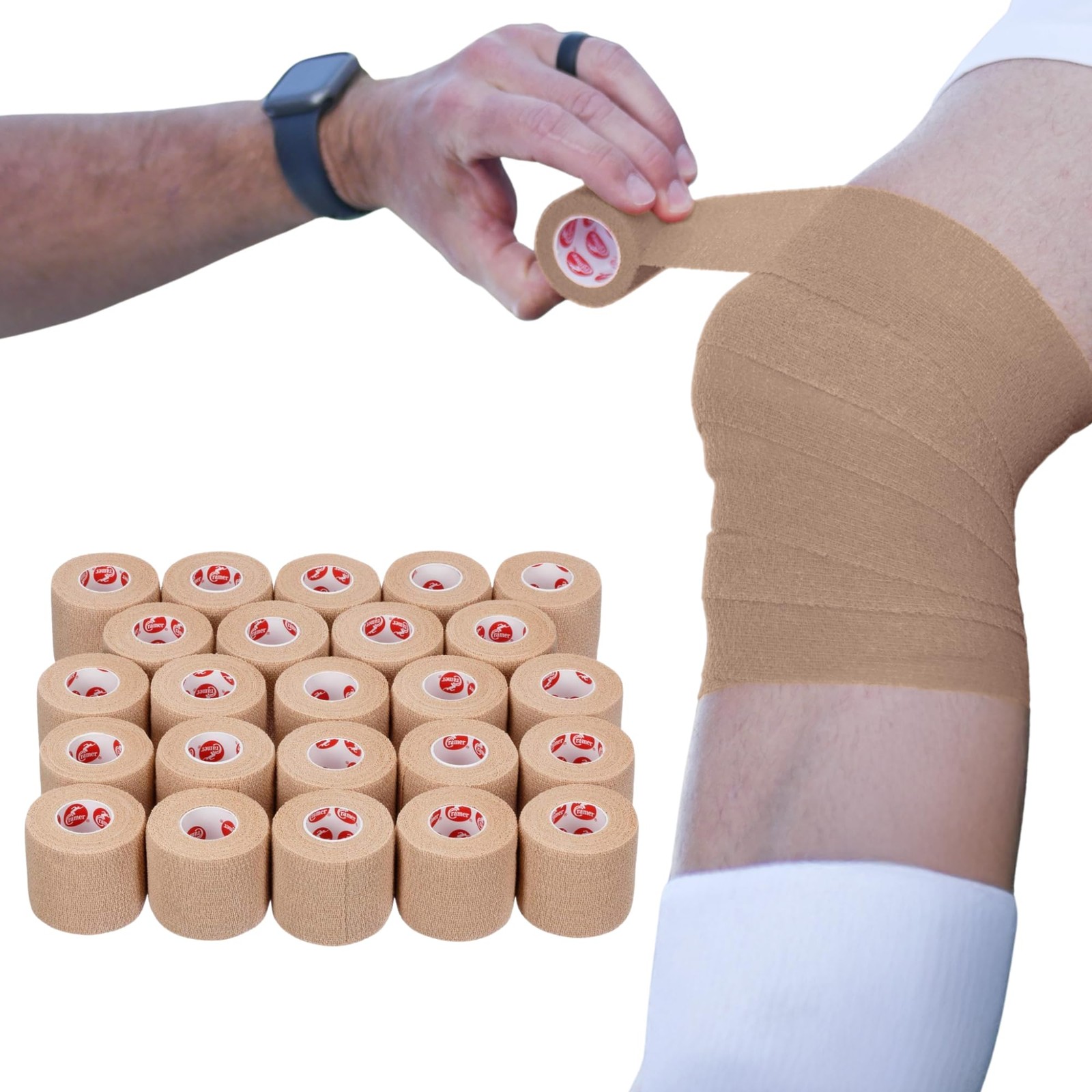 Cramer Eco-Flex Self-Stick Stretch Tape, Beige, 2″ x 6 Yds, Cohesive Athletic
