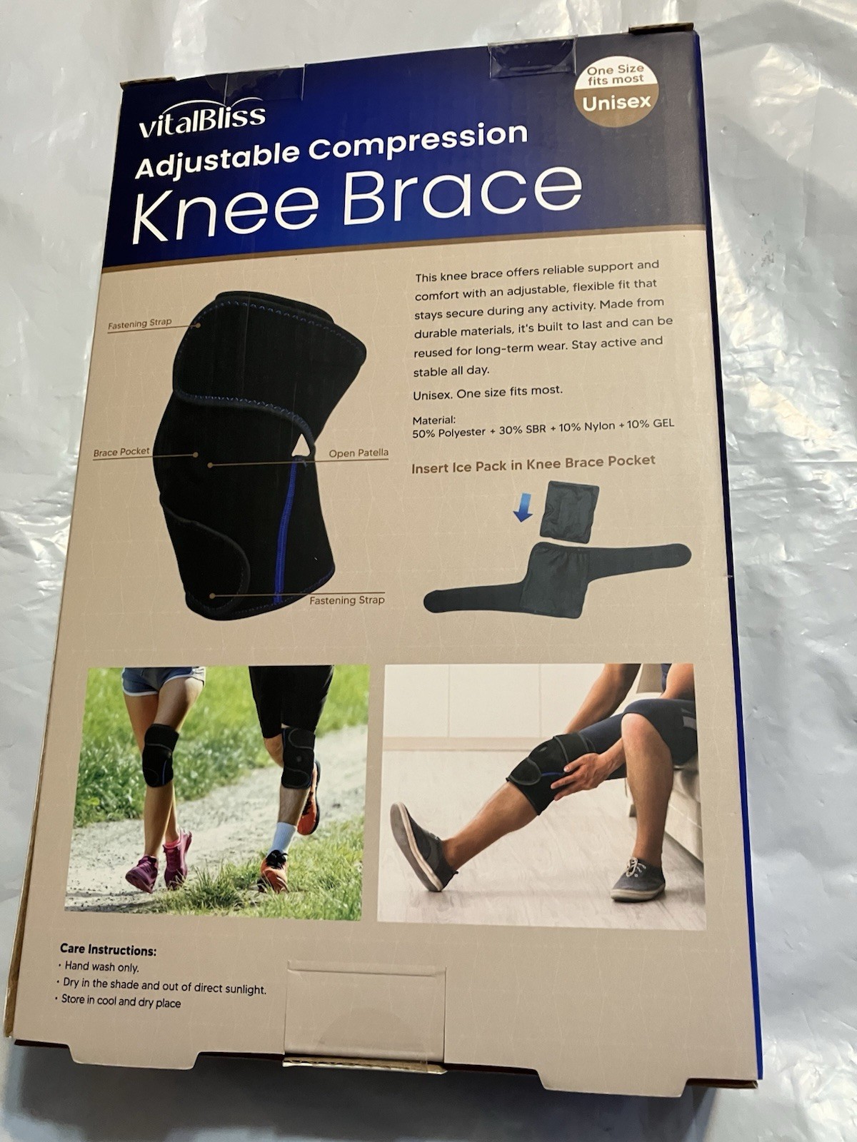 ADJUSTABLE COMPRESSION KNEE BRACE WITH REMOVABLE ICE GEL PACK
