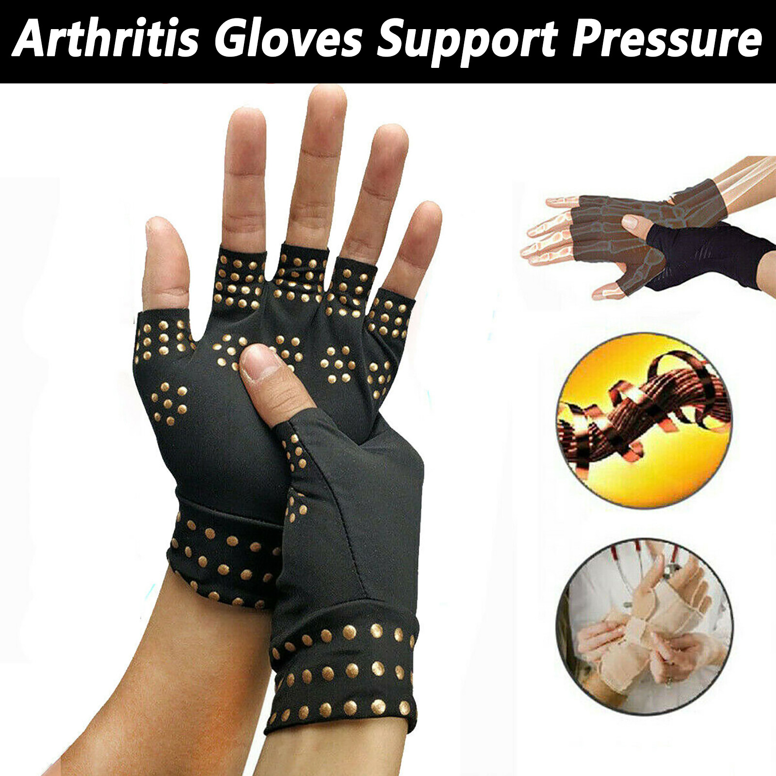 Copper Gloves CompressionMedical Arthritis Pain Relief Hand Support Brace Pairs