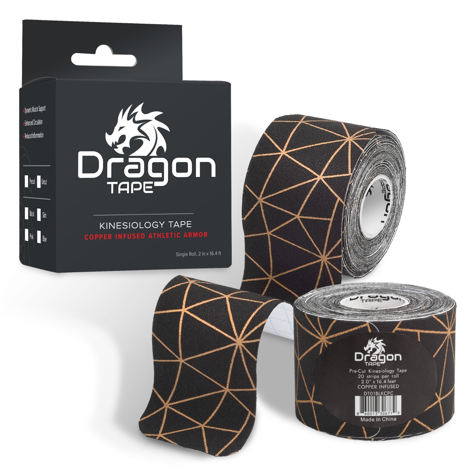 Dragon Tape Kinesiology Tape Copper Infused – 20 Precut Water-Resistant Strips
