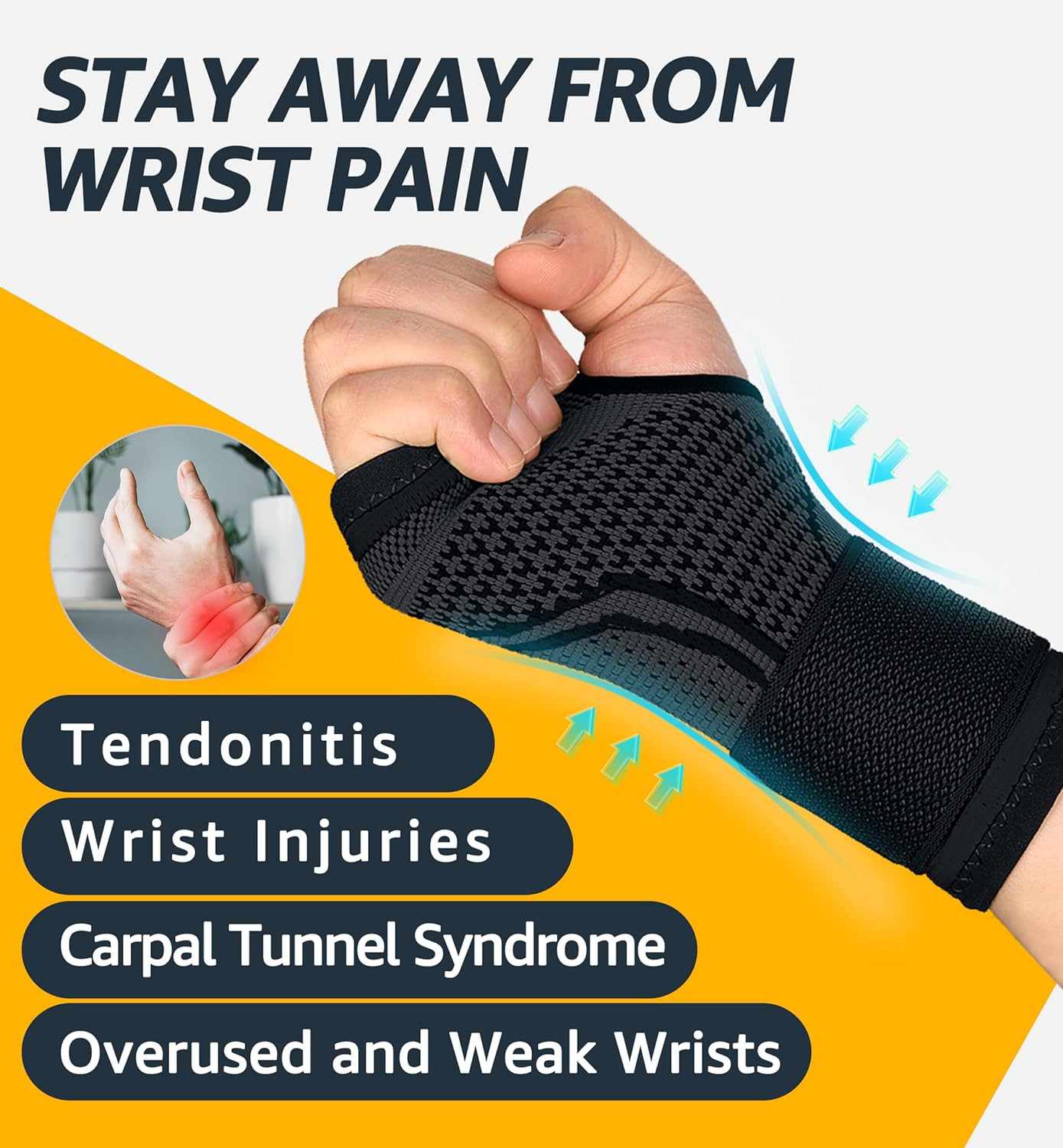2-Pack Wrist Brace Wrist Wraps, Hand Compression Sleeves with Wrist Straps Su…