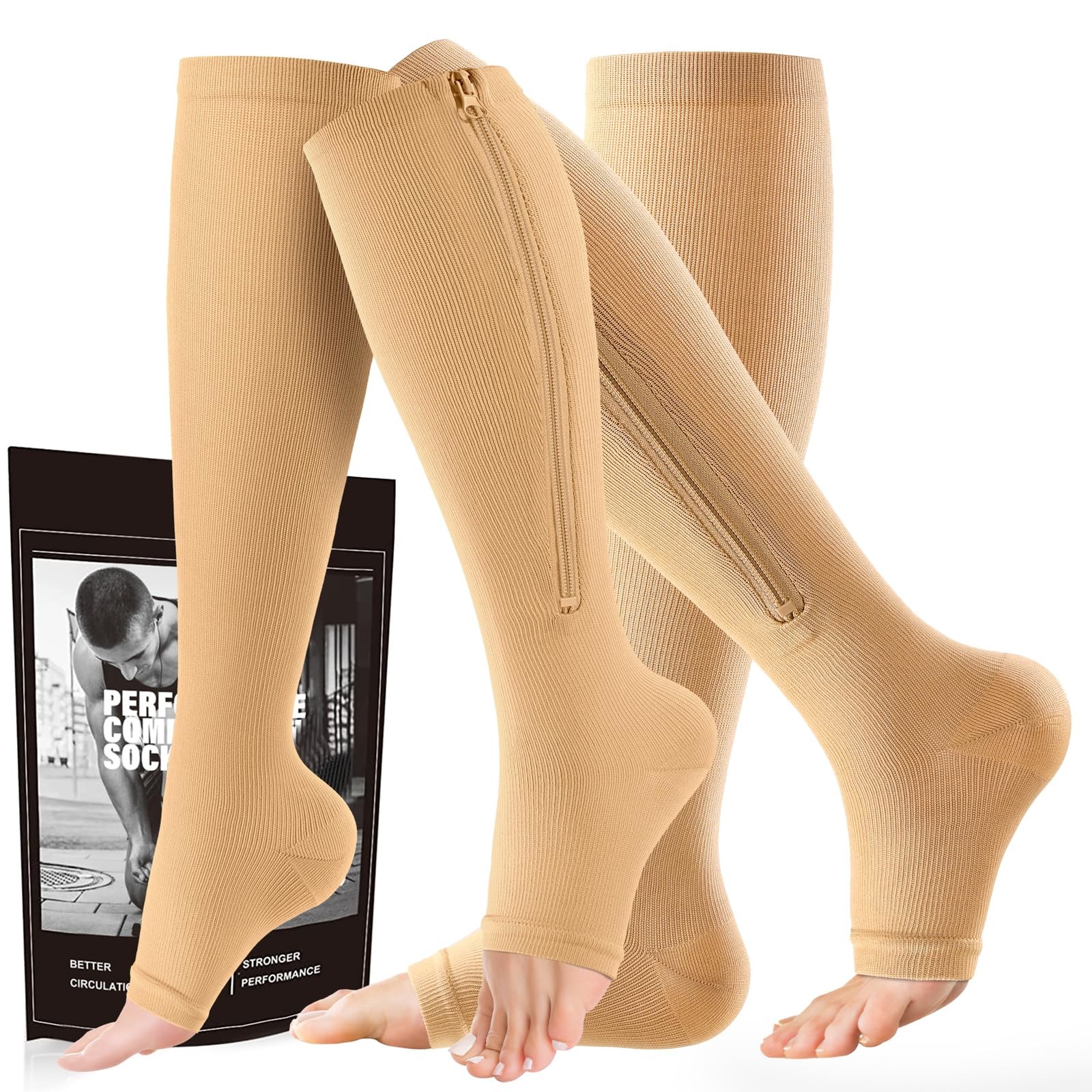 Compression Socks 2 Pairs Open Toe 15-20mmHg Support Running Socks