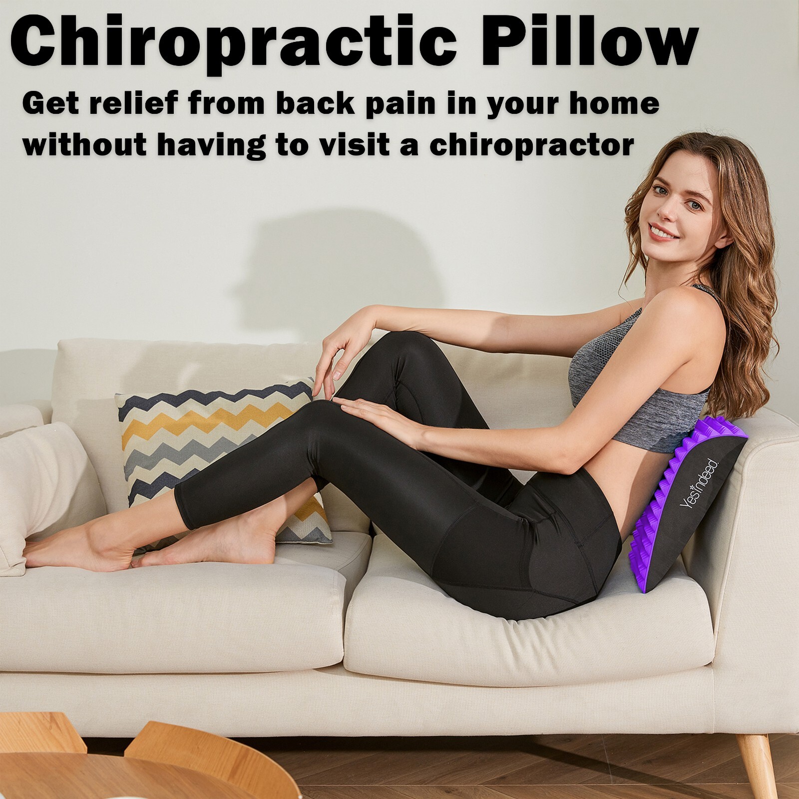 Back Stretcher Pillow – Back Pain Relief, Support for prolonged Sitting (Purple)