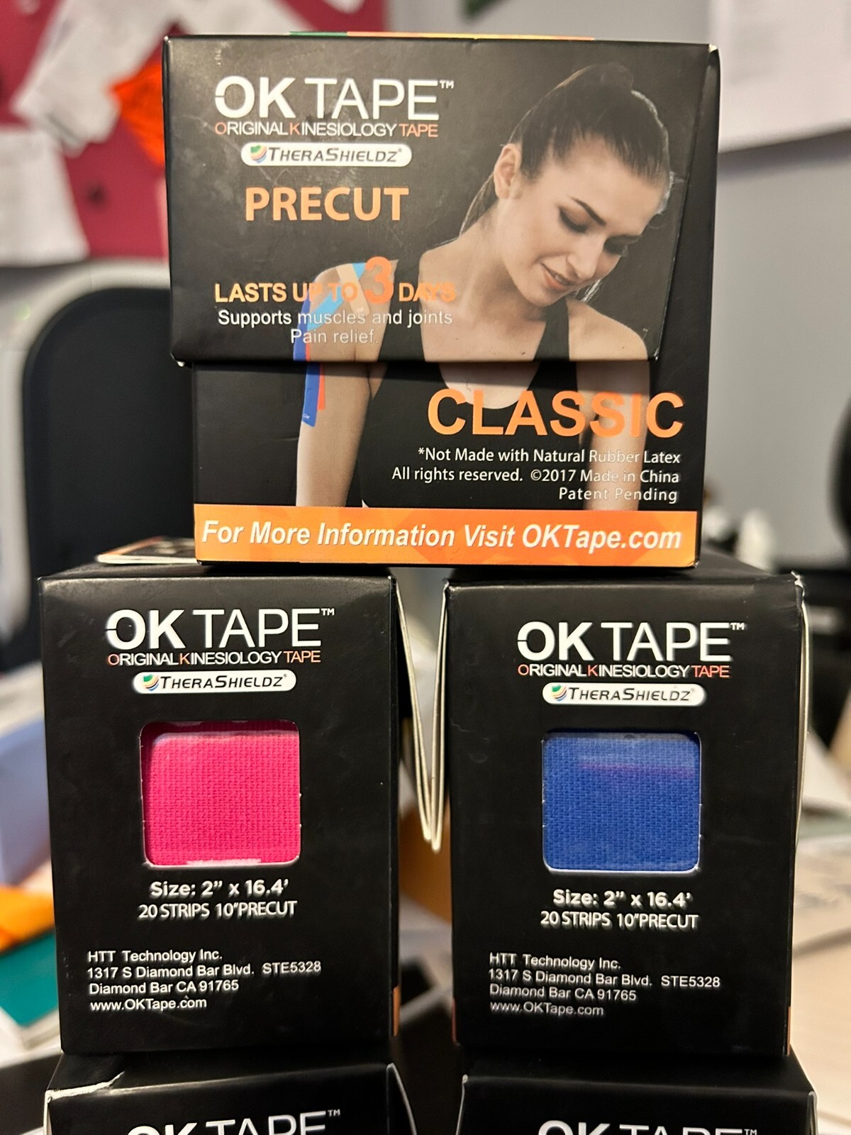 FIVE OK TAPE Kinesiology Tape 10” Precut 20 Strip Cotton Elastic * Pink Blue New