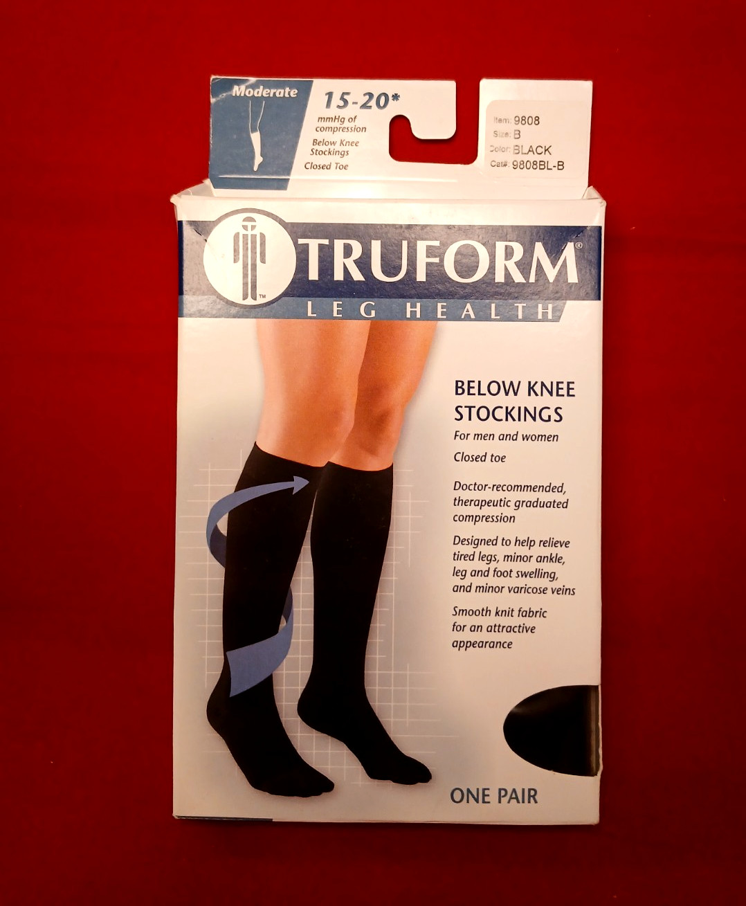 Truform Compression Stocking Unisex 15-20 mmHg Black Below Knee Size B