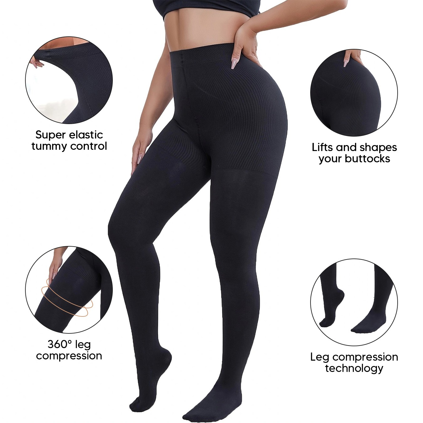 Women Compression Pantyhose Shaping Tights 15-20mmHg Support Opaque Stockings