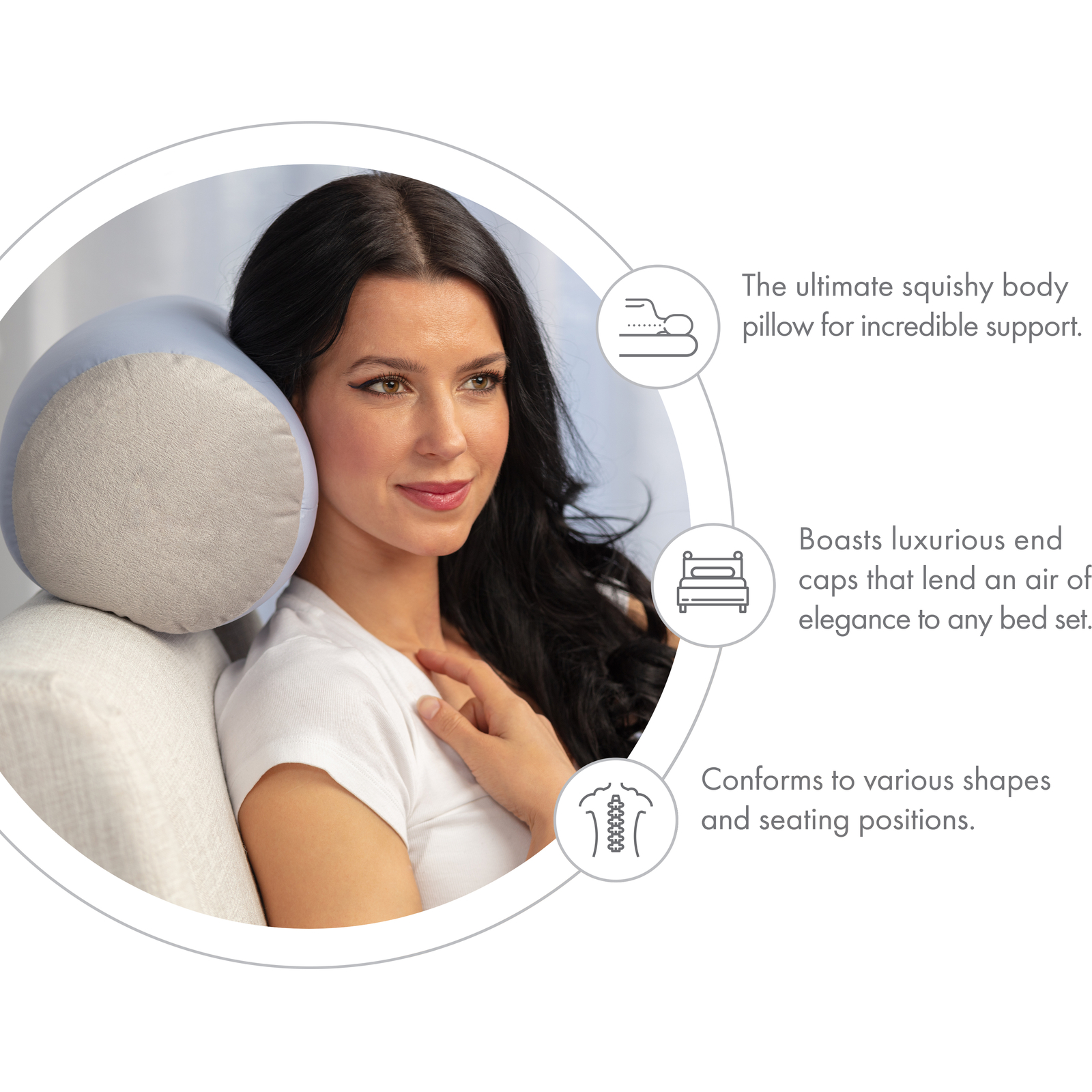 Microbead Bolster Neck Roll Pillow – Silky Feel, 14″ x 8″, Silver Mist