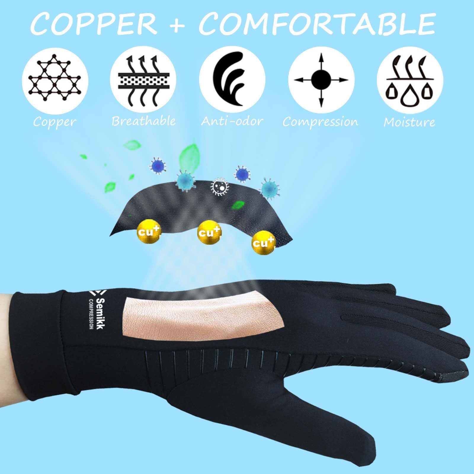 2 Pairs Compression Full Finger Arthritis Gloves Copper Gloves for Carpal Tunnel