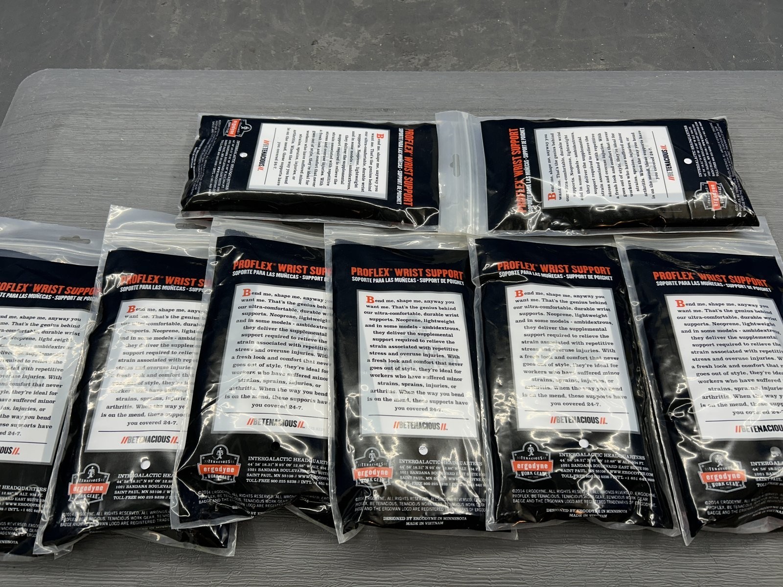 NEW LOT OF 8 ERGODYNE WORK GEAR 675 PROFLEX WRIST SUPPORT AMBI-DEXTROUS DOUBLE**