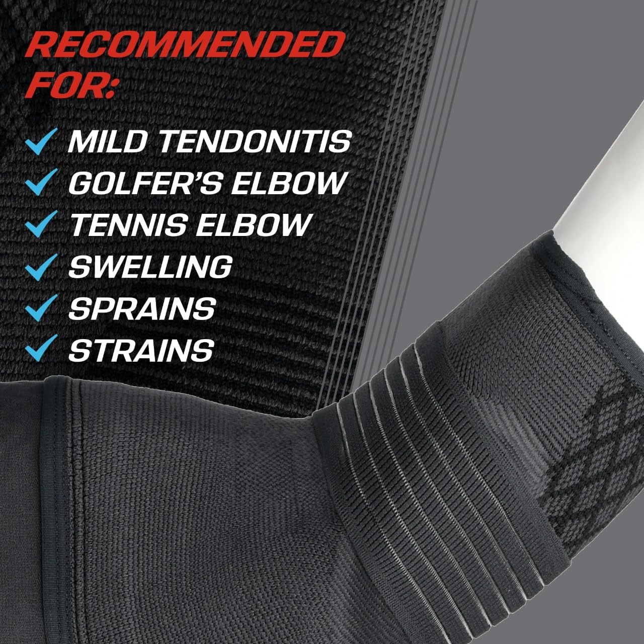 ACE Brand Flex Comfort Compression Elbow Sleeve Small/Medium, Dark Gray