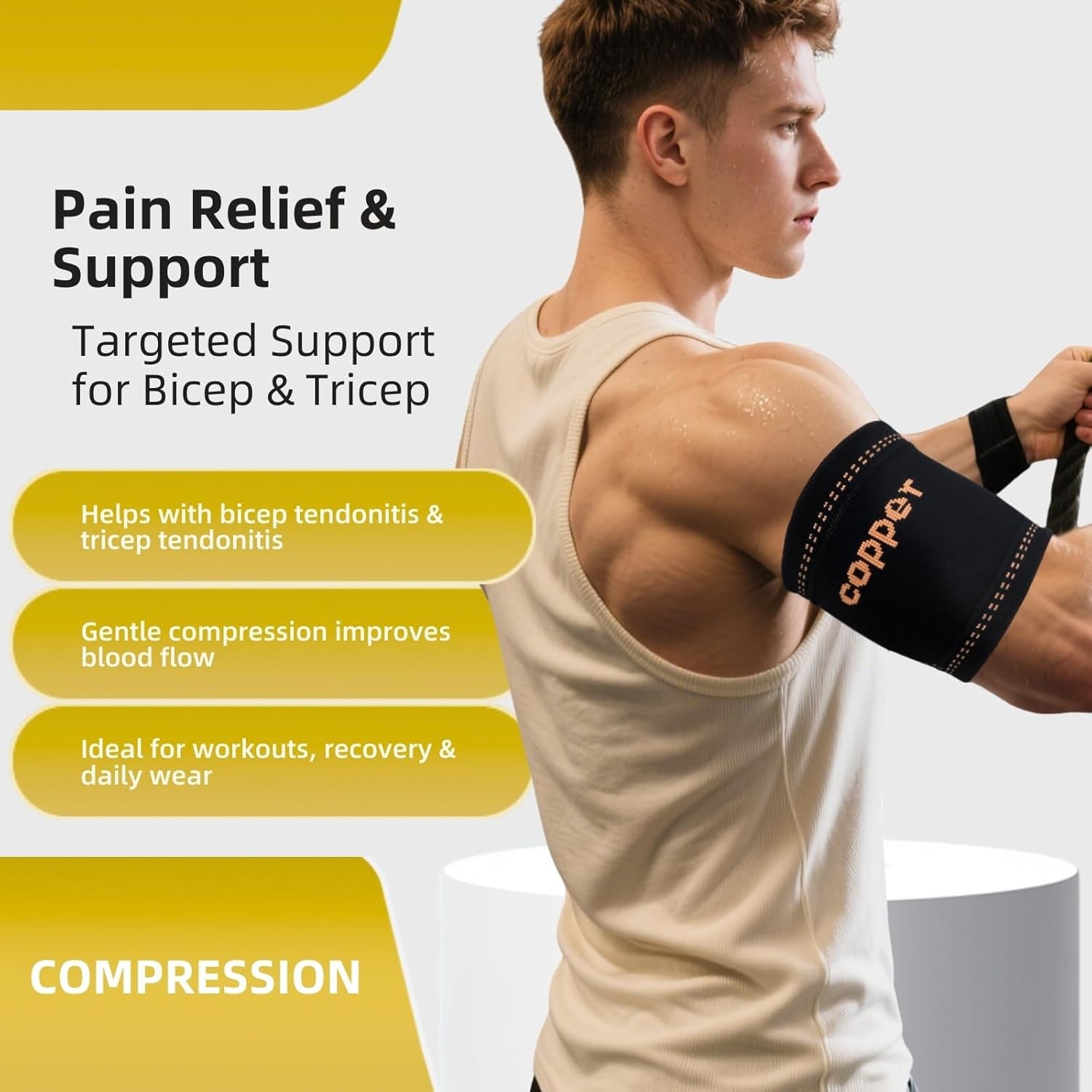Copper Bicep Compression Sleeve Tricep Tendonitis Brace Arm Support S M L XL