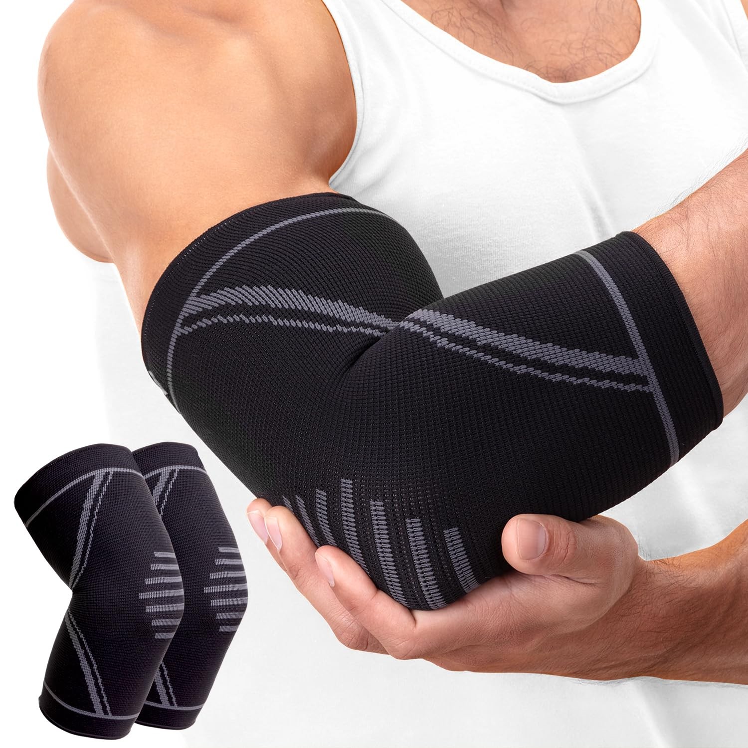 PhysFlex Elbow Brace 2 Pack for Tennis & Golfer’s Pain Large, Black