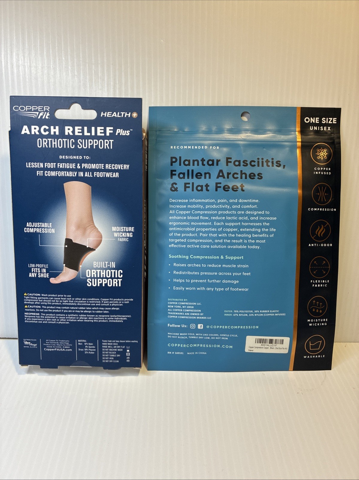 Copper Fit Health Unisex Arch Relief Plus with Built-In Orthotic Support – Black