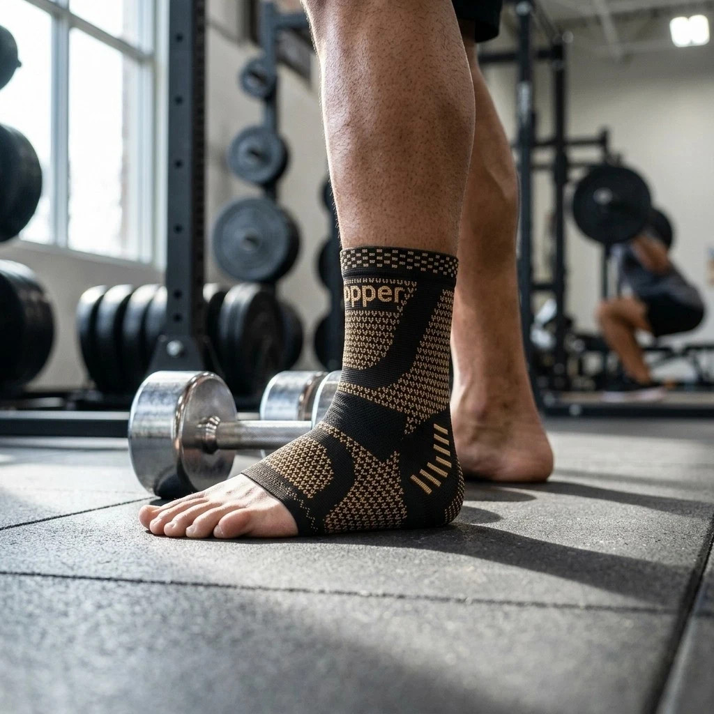 2Pcs Adjustable Copper Infused Ankle Support Compression Sleeve for Sports