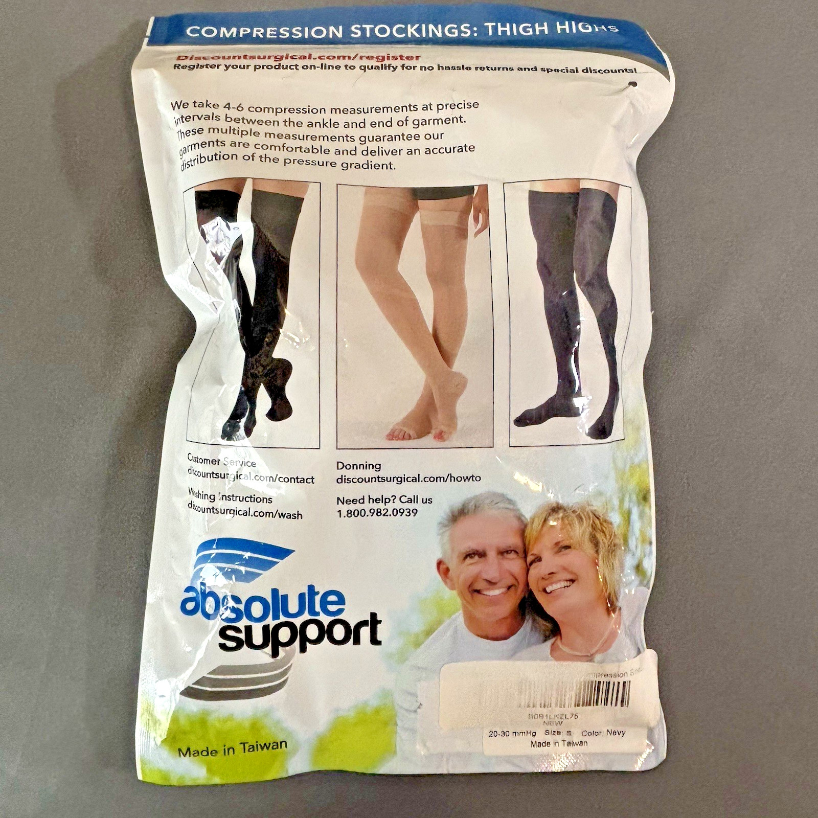 Absolute Support Knee Hi Compression Sock Hose Navy Size Small New