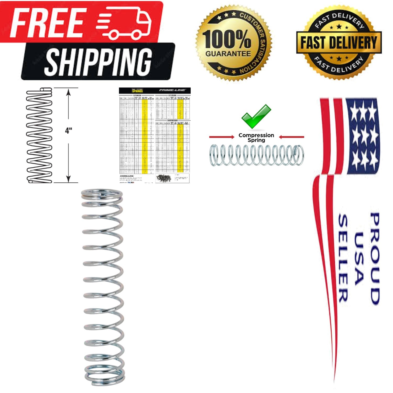 Heavy-Duty Nickel-Plated Compression Springs 0.08 In. Wire, 7/8 x 4 In. | 2 Pack