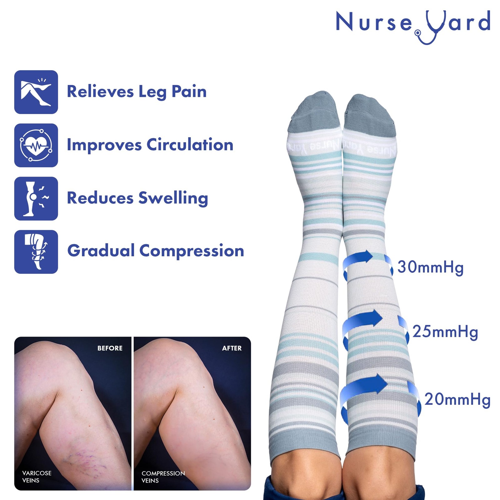 Nurse Yard Compression Socks Nurses – Women & Men – 1 Pair ST-GRY-SM-FBA