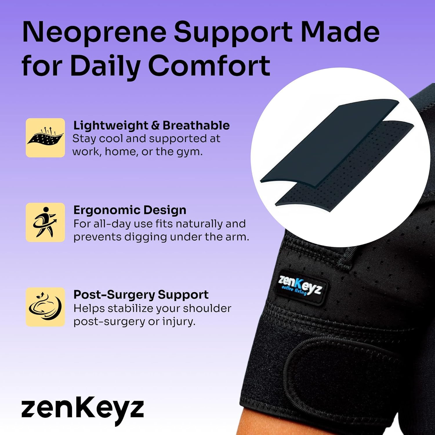 Shoulder Brace for Torn Rotator Cuff – Women & Men – Black, S/M – Neoprene Compr