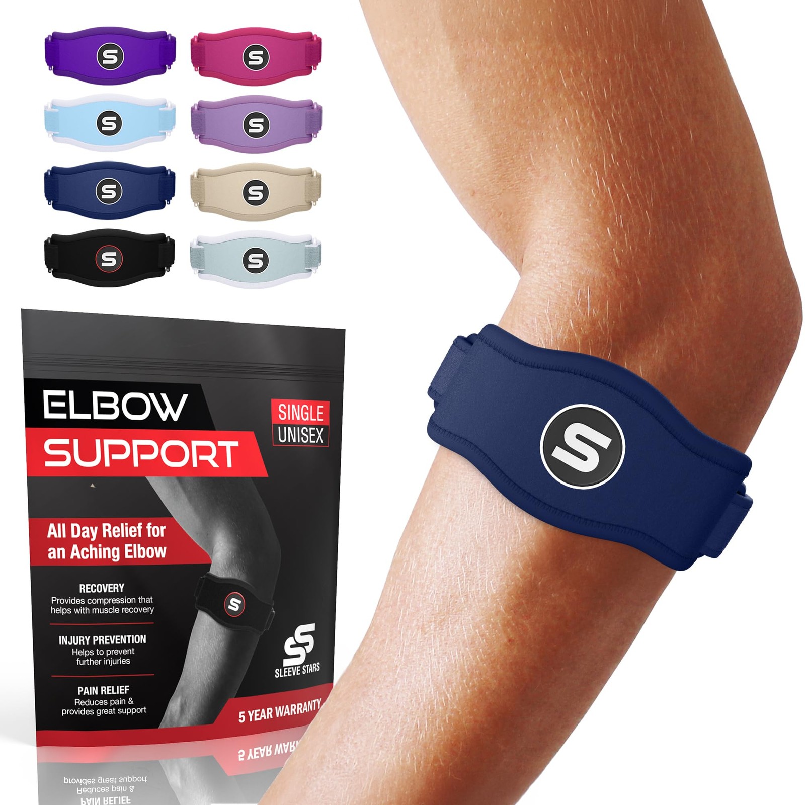 Sleeve Stars Tennis Elbow Brace for Women – Adjustable One Size, Navy Blue