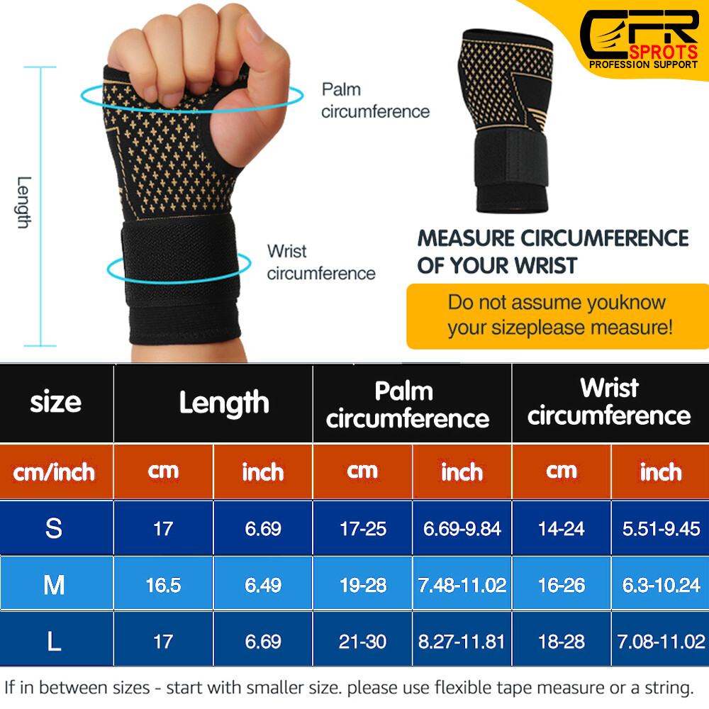 Copper Wrist Support Brace Compression Sleeve Arthritis Sport Carpal Tunnel Pain