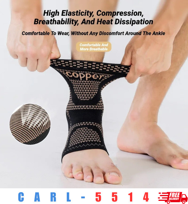 Adjustable Copper Infused Ankle Support Compression Sleeve for Sports