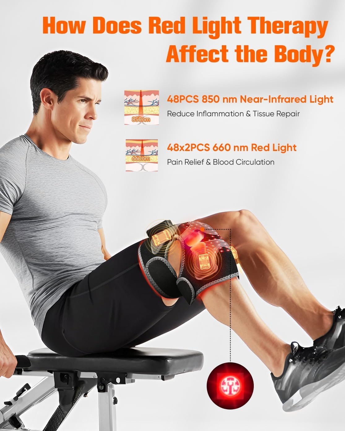Cordless Red Light Therapy Knee Brace & Vibration Massager, Infrared Heating Pad