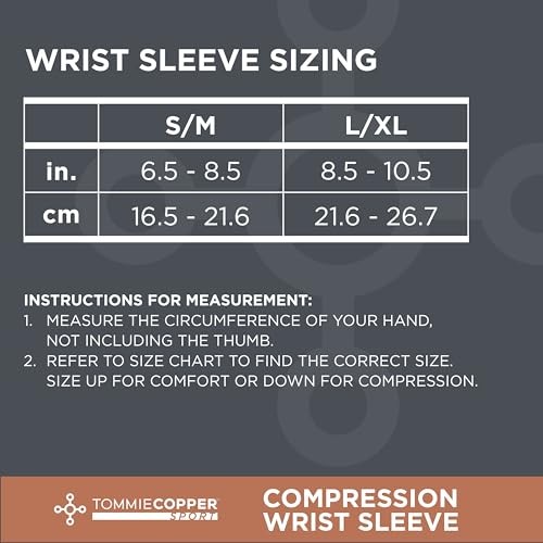 TOMMIE COPPER WRIST COMPRESSION SLEEVE (S/M, BLACK), 4D STRETCH & – BLACK