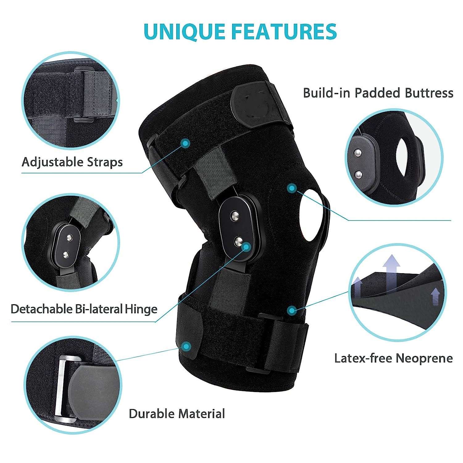 Knee Brace Hinged Compression Sleeve Joint Support Stabilizer Wrap Open Patella