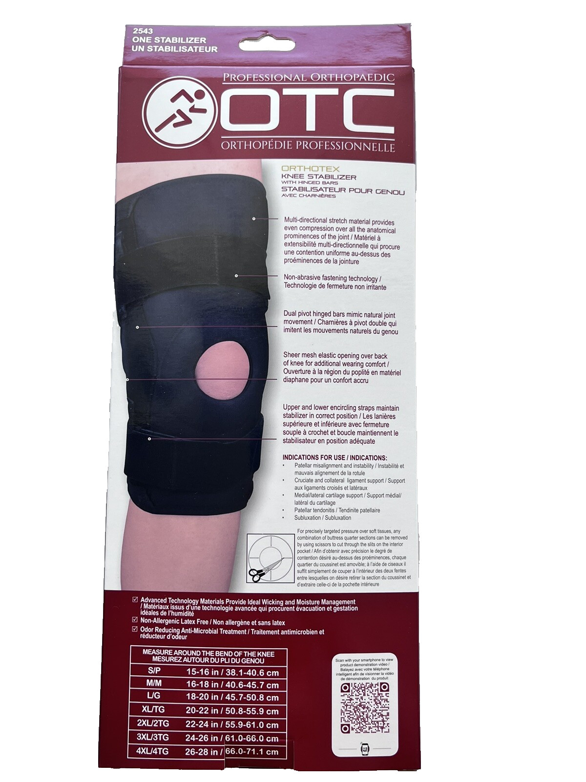 OTC Orthotex Knee Stabilizer with Hinged Bars LATEX FREE – SIZE MEDIUM